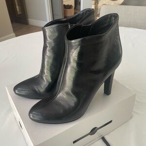 Nine West Black Leather Pointed-Toe High-Heel Ankle Booties